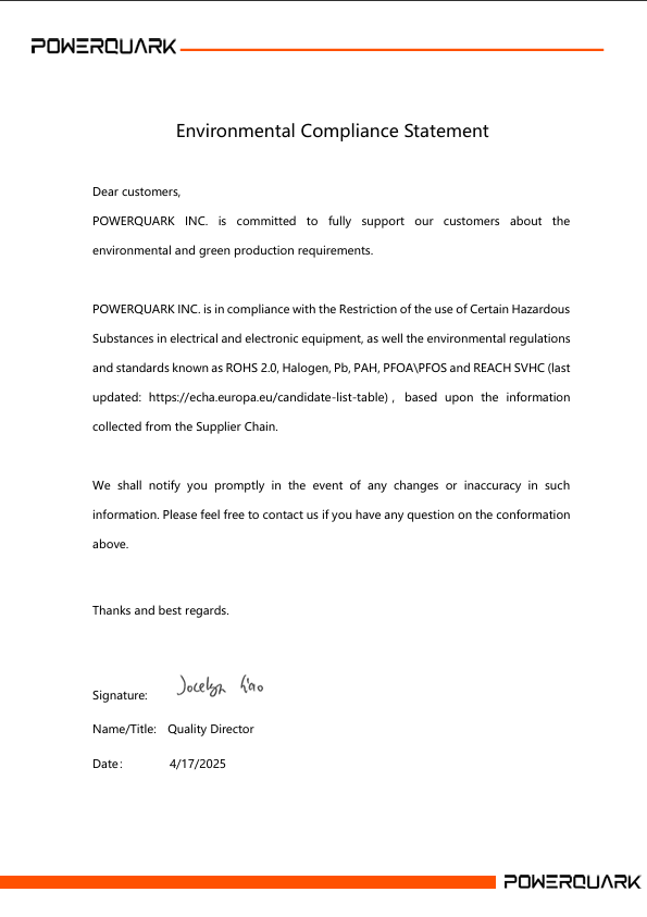 Environmental Compliance Statement