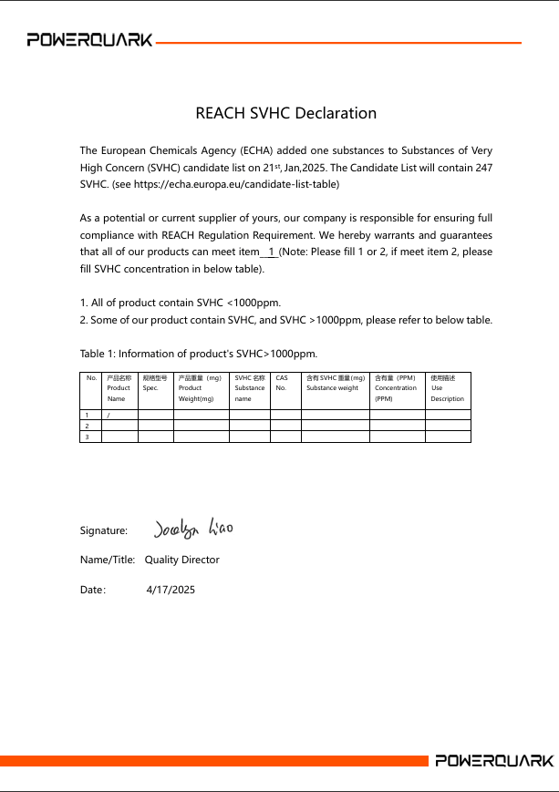 REACH SVHC Declaration