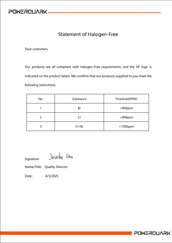 Statement of Halogen-Free